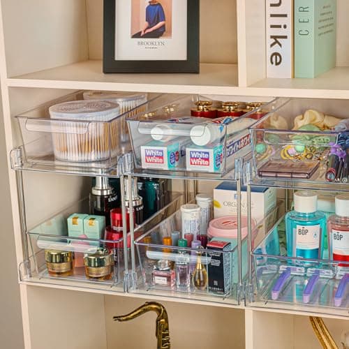 4-Pack Clear 2-Tier Sink Organizers for Bathroom, Kitchen, and Pantry