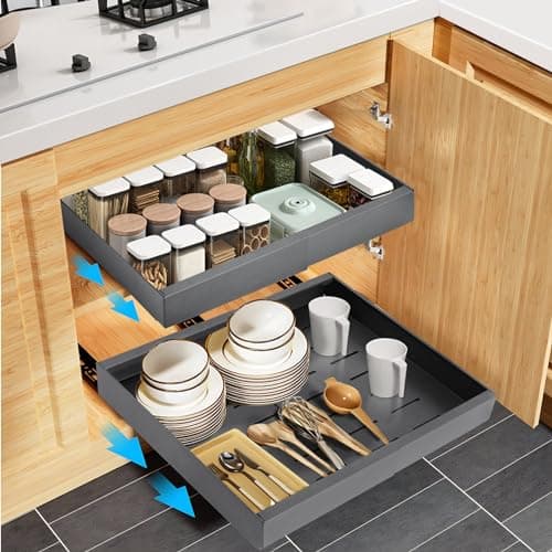 Expandable Pull Out Cabinet Organizer for Kitchen and Pantry, Black