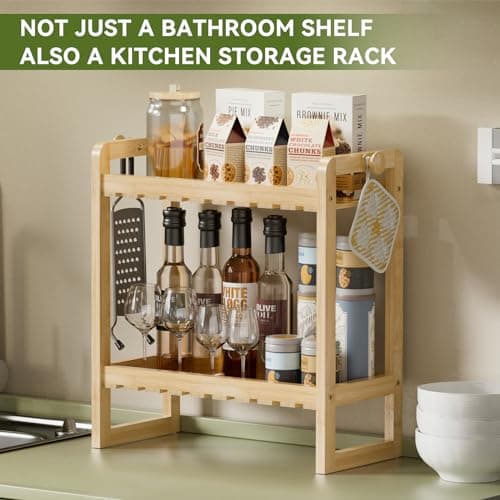 AmazerBath 2-Tier Bamboo Over the Toilet Storage Shelf, Space Saver for Small Bathrooms