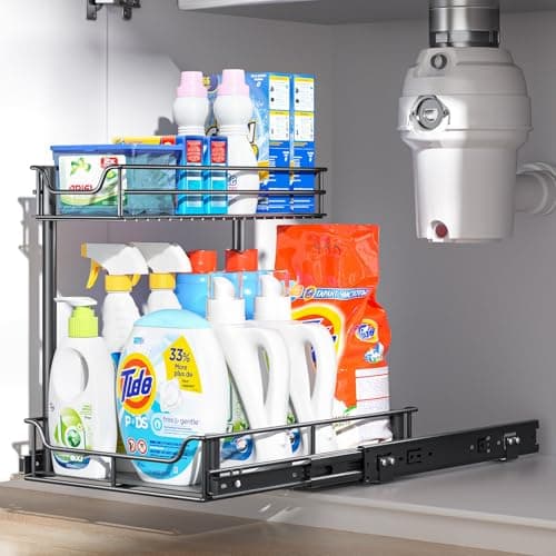 LAMU Under Sink Organizer with Upgraded Slides for Kitchen and Bathroom Storage