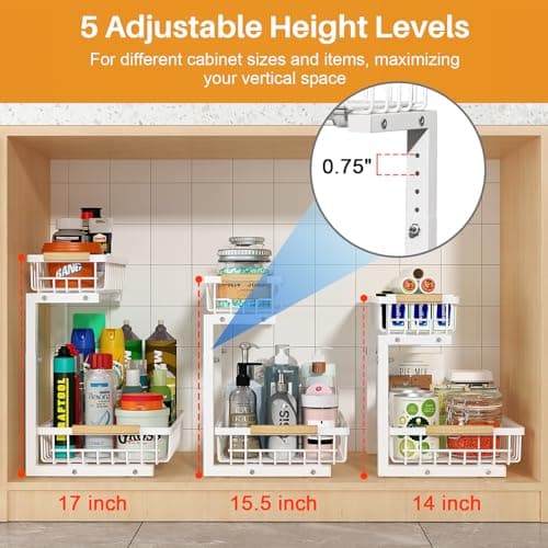 REALINN Adjustable Under Sink Storage, 2-Tier White Drawer Cabinet for Kitchen & Bathroom