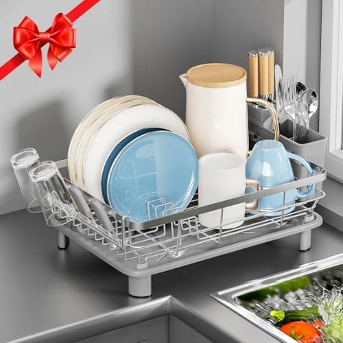 MOUKABAL Large Dish Drying Rack with Removable Holder, Grey/Gray