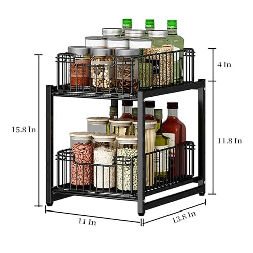 2-Tier Pull Out Kitchen Bathroom Organizer, Under Sink Storage Shelves (1 Pack)