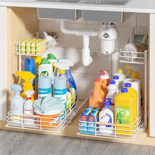 LAMU 2-Tier Under Sink Organizers for Kitchen and Bathroom Storage