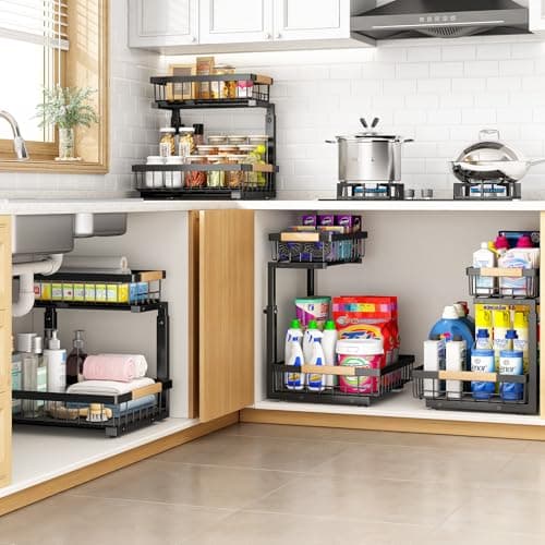 Under Sink Organizer for Kitchen and Bathroom - Adjustable 2-Tier Storage Shelf for Small Spaces