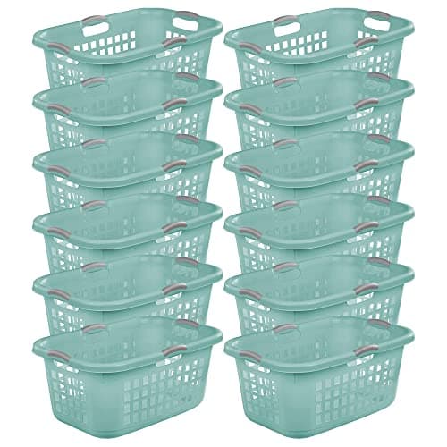 Sterilite 2 Bushel Ultra Laundry Basket, Large, Plastic, Aqua, 12-Pack