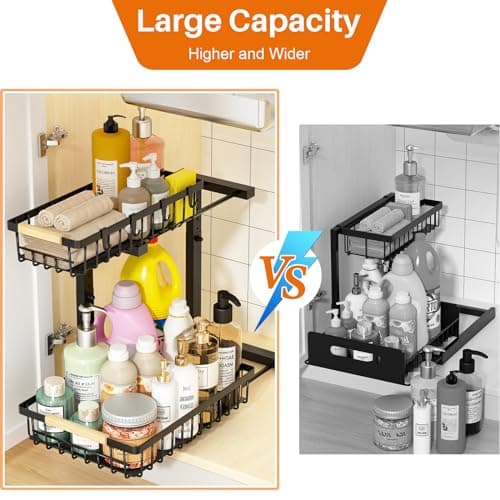 REALINN Height Adjustable Under Sink Organizer, 2 Tier Pull Out Cabinet Storage for Kitchen & Bathroom