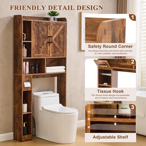 Brown Farmhouse Storage Cabinet Over Toilet with 2 Barn Doors