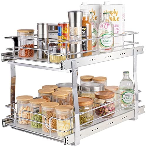 VEVOR Heavy Duty 2 Tier Pull Out Cabinet Organizer, Chrome-Plated Steel Drawer, 15"x22"x16"