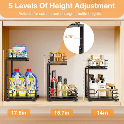 Under Sink Organizer for Kitchen and Bathroom, Metal Sliding Drawer, 2 Tier Storage - Black (2 Pack)