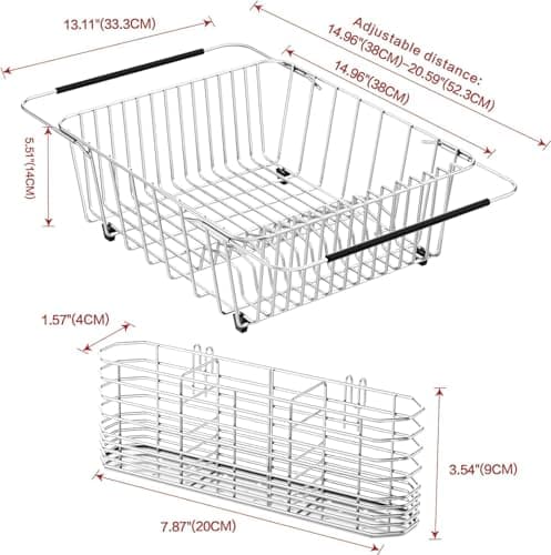 Adjustable 304 Stainless Steel Sink Dish Drier Rack with Utensil Holder