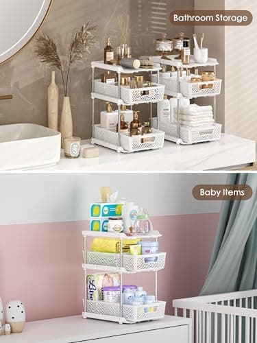 White 3 Tier Under Sink Organizer with Dividers