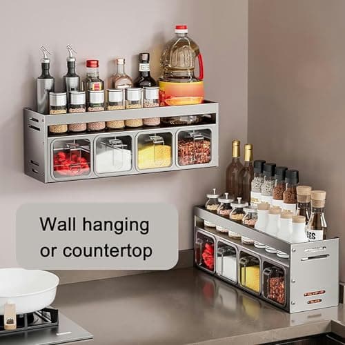 Wall-Mounted & Countertop Spice Rack Organizer - 3 Box Shelf for Kitchen Cupboards