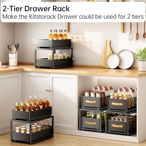 2 Tier Drawer Rack for 16.9 Deep Cabinet Orgainzer (Black)