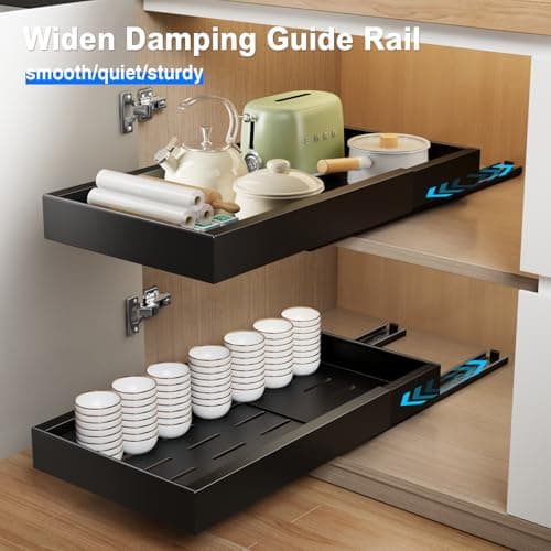 2 Pack Black Adhesive Pull Out Cabinet Organizer for Kitchen, Cupboard & Pantry