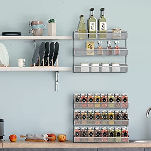 Auledio 2 Pack Spice Rack Organizer, 3-Tier Chrome Stand or Wall Mount Storage
