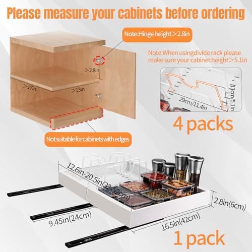 White Expandable Cabinet Organizer, 11.7"-19.7" Pull Out Drawer with 4 Dividers for Kitchen, Pantry, Bathroom