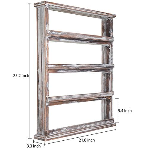 Rustic Torched Wood 4-Tier Spice Rack Wall Hanging Pantry Organizer