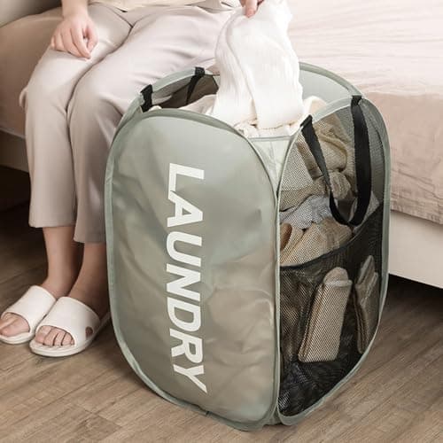 Larpur Pop Up Laundry Baskets, 2 Pack Mesh Hampers (Black + Gray)