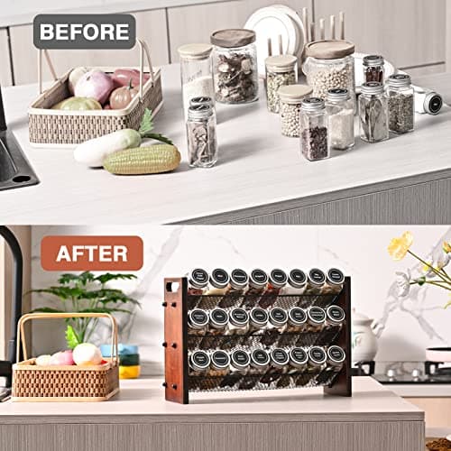 Rustic 3 Tier Wooden Spice Rack, Cabinet Countertop Wall Mount