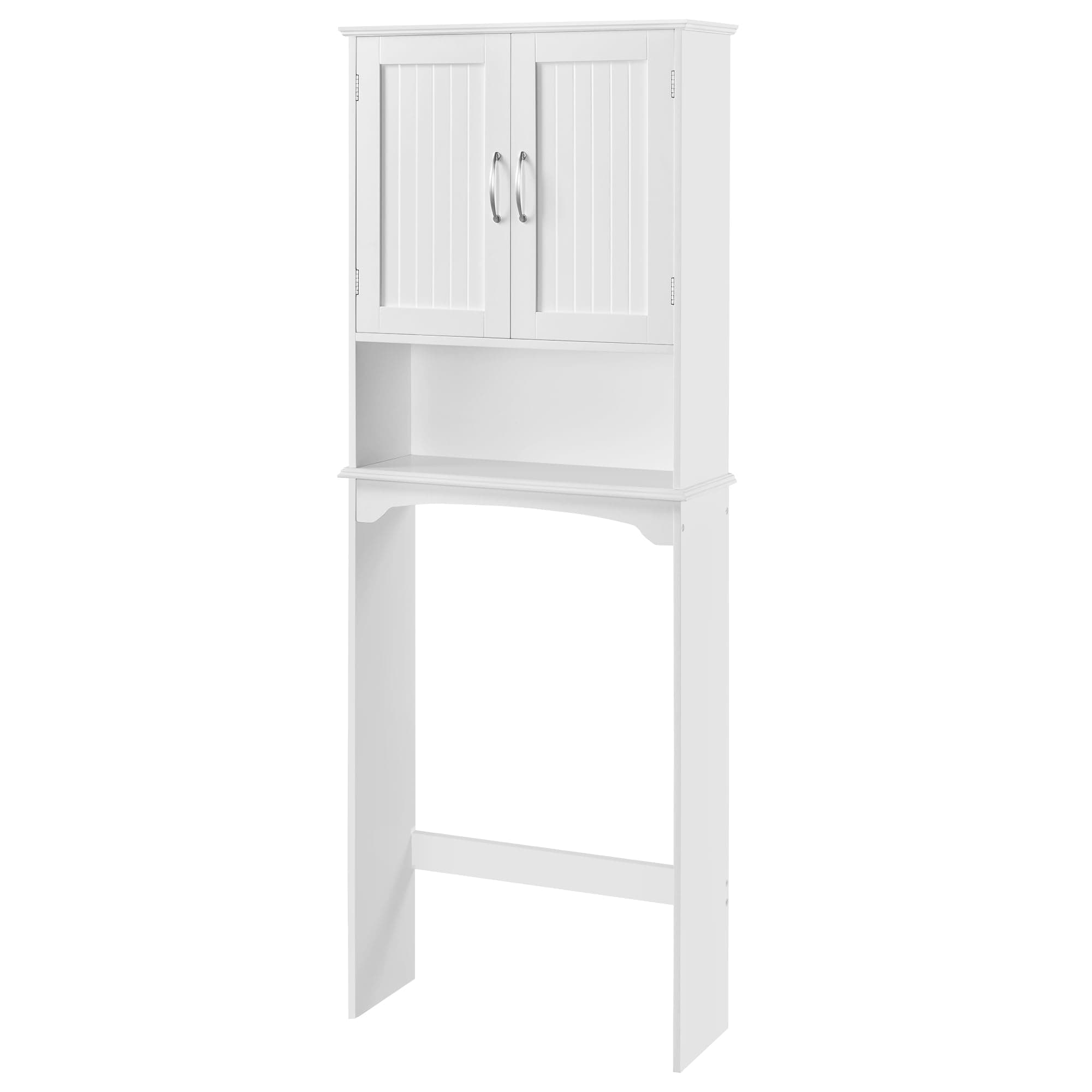 Yaheetech Double Door Toilet Cabinet, White with Adjustables and Open Shelf