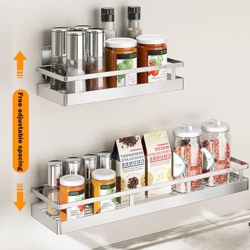 SUS304 Stainless Steel Wall Mount Spice Rack -Kitchen Seasoning Organizer (Silver)