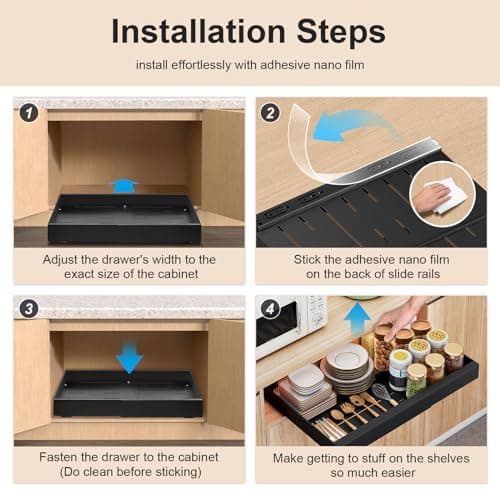 Adhesive Slide Out Drawers for Cabinets - Pantry, Bathroom, Kitchen (Not for Lips/Edge)