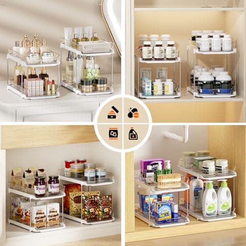 LAMU 2-Pack Bathroom & Kitchen Storage, 2-Tier Under-Sink Organizers with Drawers & Dividers