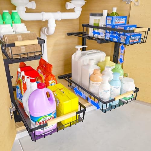 Adjustable 2 Tier Under Sink Organizer and Storage for Kitchen and Bathroom Cabinet