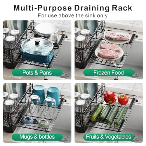GSlife Large Extendable Dish Drying Rack - Black