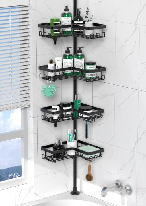Stainless Steel 4 Tier Corner Shower Caddy - Adjustable 25-114.2 Inch Pole
