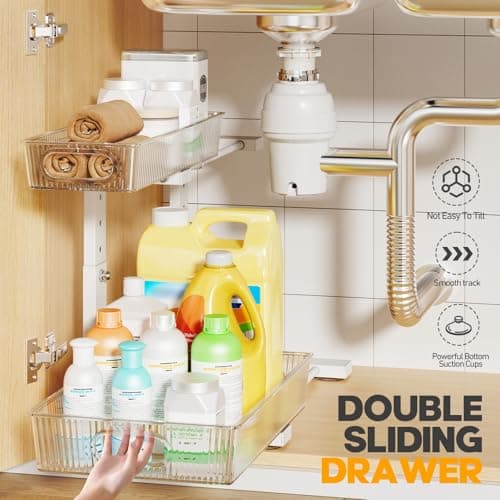 2-Pack White Acrylic Under Sink Organizer for Kitchen & Bathroom Cabinets