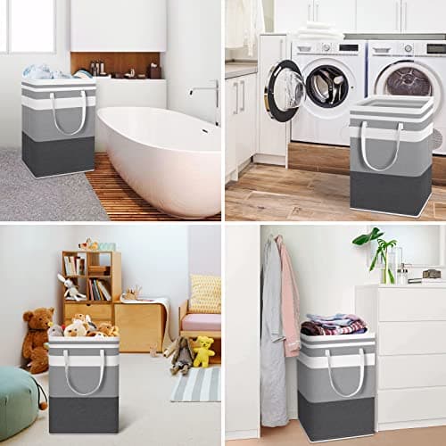 HomeHacks 3-Pack 75L Waterproof Laundry Baskets, Collapsible with Extended Handles, Gradient Grey