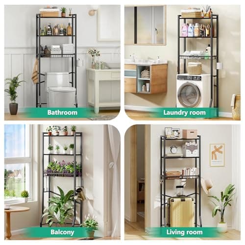 Black 3-Tier Over-Toilet Organizer Shelf with Basket (Freestanding)