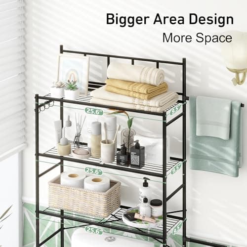Toilet Storage Organizer Shelf with X-Shaped Bar and Hooks