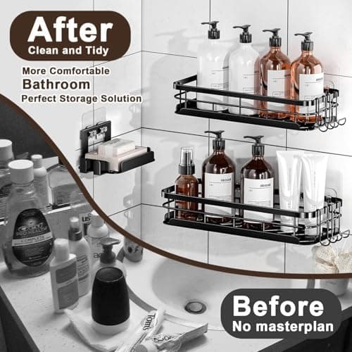 Large Rustproof Stainless Steel Shower Caddy with Soap Holder & 4 Hooks