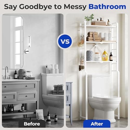 White Freestanding 3-Tier Anti-Tip Toilet Organizer Behind Toilet Space Saver