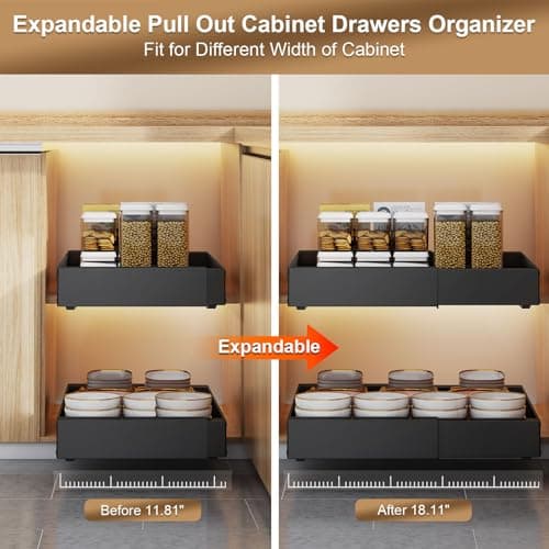 Expandable Pull Out Cabinet Organizer with Adhesive Shelves