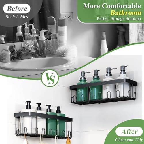 Black Rustproof Shower Caddy Organizer with Hooks for Bathroom & Kitchen