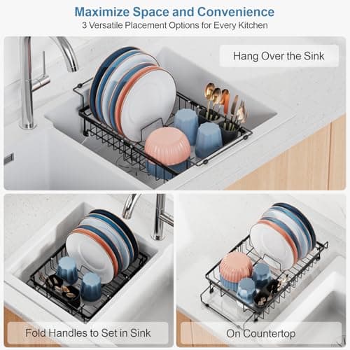 iSPECLE Adjustable Over the Sink Dish Drying Rack, Black