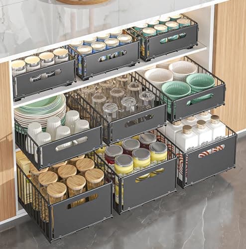 Sliding Cabinet Organizer for Kitchen - No Drilling Needed (Black, 2-Piece, 9.8 W x 15 D x 7.5 H)
