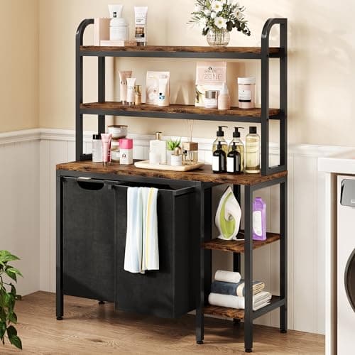 GAOMON 2-Section Laundry Hamper with Shelves & Sorter, Black & Brown