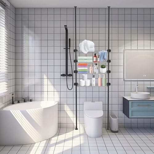 White Bathroom Space Saver Shelf with Adjustable Rack