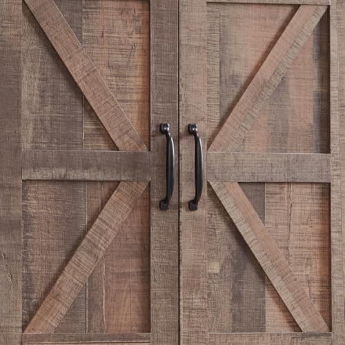 Rustic Brown Over the Toilet Cabinet, 67" Tall, Adjustable Shelf, Barn Door