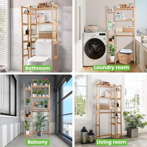 Sturdy Mystara Bamboo Over Toilet Storage Cabinet, Maximize Space, Easy Assembly