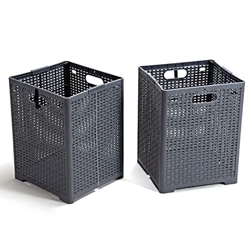 42L Black Foldable Plastic Laundry Hamper - Pack of 2