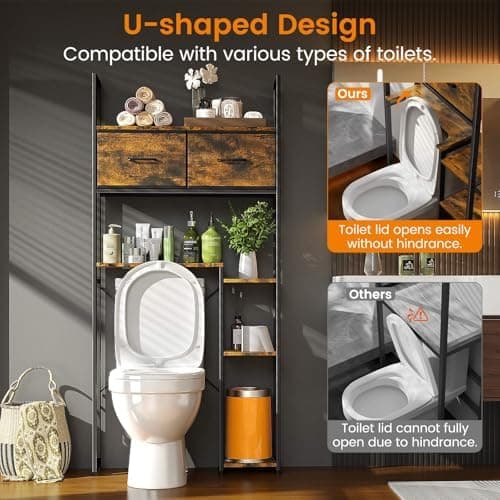 Luxspire 5-Tier Over Toilet Organizer, Brown + Black