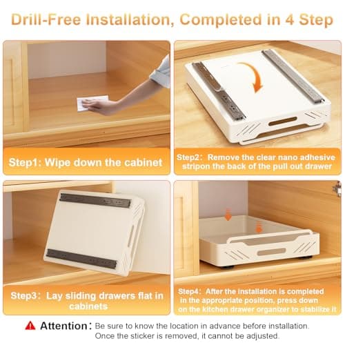 Heavy Duty Slide Out Pantry Shelves with Adhesive Nano Film, 12.32" x 16.97" x 2.76" Kitchen & Living Room Organizer