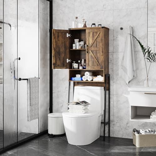Over-the-Toilet Storage Cabinet with Anti-Tip Shelves, Grey