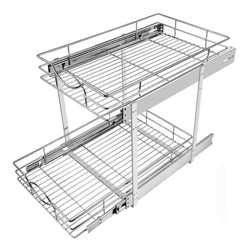 14" W x 21" D Chrome 2-Tier Slide-Out Drawer Organizer for Kitchen, Bathroom, Pantry